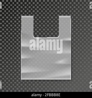 Vector plastic bag blank template on transparent background. Transparent cellophane bag and illustration mockup bag Stock Vector