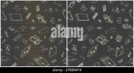 Stylized vector illustration of Arduino hardware drawings. Illustrations seamless in all direction if needed Stock Vector