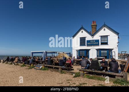 Whitstable, UK. 23rd Apr, 2021. People enjoy his pint of beer in a local pub in Whitstable, a coastal touristic town in south-eastern England on April 23, 2021. One of the strictest Coronavirus lockdowns in the world is partially lifted as the United Kingdom managed to vaccinate a large part of the population and the number of Covid cases is low. Pub and restaurants can now host outdoor guests. (Photo by Dominika Zarzycka/Sipa USA) Credit: Sipa USA/Alamy Live News Stock Photo