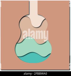 3d abstract background and paper cut shapes of a guitar. Vector design layout for business presentations, flyers, posters and invitations. . Stock Vector
