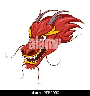 Chinese dragon vector illustration. Tattoo of red dragon, head of traditional dragon Stock Vector