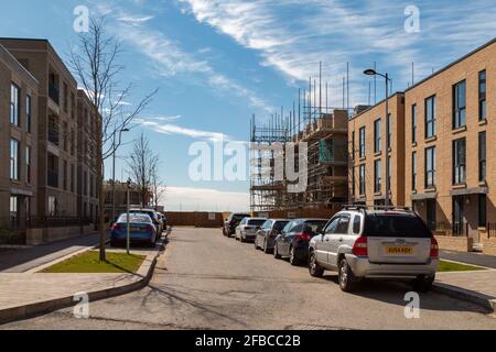 Construction of this housing development is ongoing at the end of the street. Stock Photo