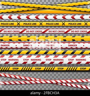 Danger caution tapes for police accident. Tape for restricted perimeter, tape to prohibited zone illustration Stock Vector
