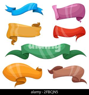 Cartoon banners and comic ribbons vector set. Colored banner ribbon, blank banners collection illustration Stock Vector
