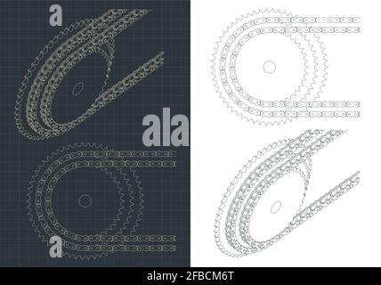 Stylized vector illustration of chain drive drawings Stock Vector