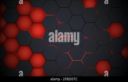 Red and dark gray hexagonal technology abstract vector background. Red  bright energy flashes under hexagon in futuristic modern technology  background Stock Vector Image & Art - Alamy