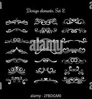 Calligraphic decorative scroll elements. Vector hand calligraphy design items. Scroll item for page, handwritten traditional decor illustration Stock Vector