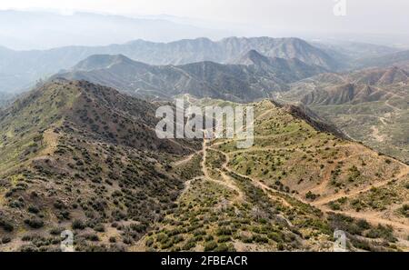 Labyrinth of countryside roads in mountain area of Cyprus, aerial view Stock Photo