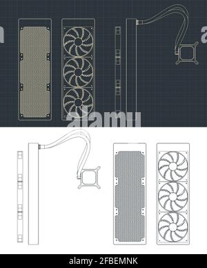 Stylized vector illustration of a liquid cooling system drawings for computer Stock Vector