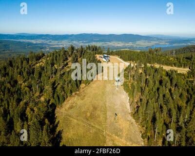 Aerial view over Hochficht ski area in autumn, Bavaria, Germany Stock Photo