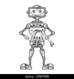 Emblem design with illustration of funny robot Stock Vector