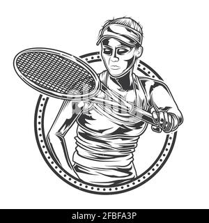 Emblem design with illustration of girl playing tennis Stock Vector