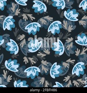 Seamless floral pattern based on traditional folk art ornaments. Colorful flowers on dark background. Scandinavian style. Sweden nordic style. Vector Stock Vector