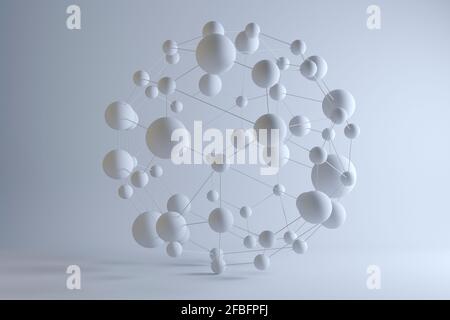 Three dimensional render of white connected spheres Stock Photo