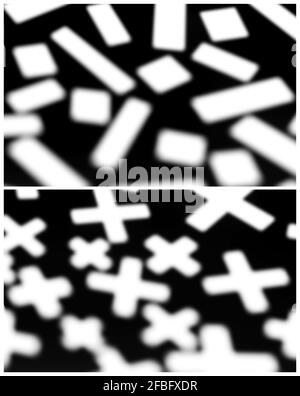 Two stylized vector illustrations of shadows and lights in the form of crosses and rectangles Stock Vector