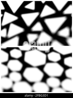 Two stylized vector illustrations of abstract shapes of light and shadow in the form of polygons and triangles Stock Vector