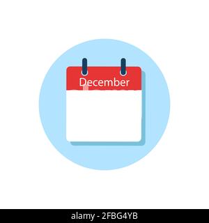 White daily calendar Icon December in a Flat Design style. Easy to edit Isolated vector Illustration. Stock Vector