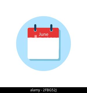 White daily calendar Icon June in a Flat Design style. Easy to edit Isolated vector Illustration. Stock Vector