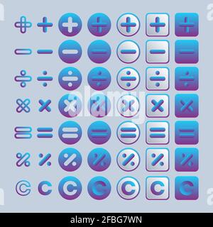 Set of calculator buttons signs and symbols for applications. Colorful multicolored vector badges for design. Stock Vector
