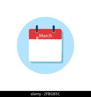 White daily calendar Icon March in a Flat Design style. Easy to edit Isolated vector Illustration. Stock Vector