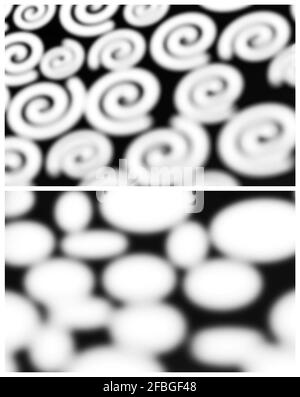 Two stylized vector illustrations of shadows and lights in the form of spirals and ovals Stock Vector