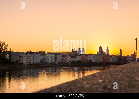 Sunset at Passau in autumn, Bavaria, Germany Stock Photo