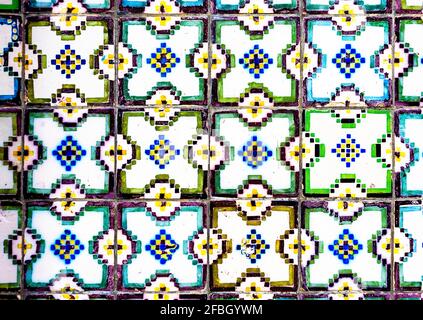 Full frame of mosaic wall with square tiles Stock Photo