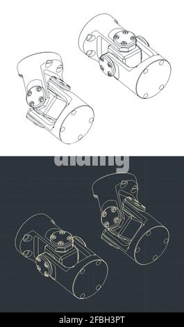 Stylized vector illustrations of a сardan transmission drawings Stock Vector