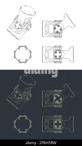 Stylized vector illustrations of a сardan transmission drawings Stock Vector