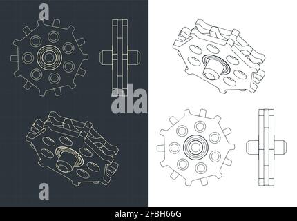 Stylized vector illustration of a toothed gear for chain drive drawing Stock Vector