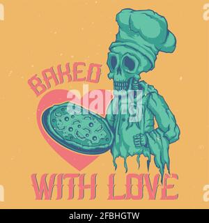 T-shirt or poster design with illustration of dead chef Stock Vector
