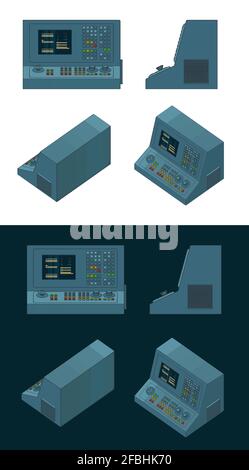 Stylized vector illustration of cnc machine control panel color drawings Stock Vector