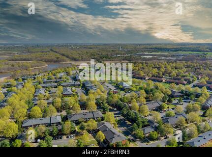 Panorama landscape of typical multi level apartment buildings complex small american town Stock Photo