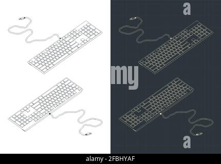 Stylized vector illustration of keyboard isometric drawings Stock Vector