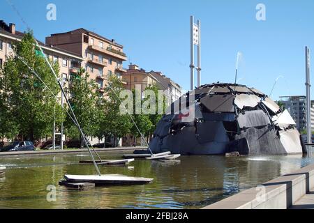 Turin, Piedmont/Italy-05/04/2014- The Fountain Igloo sculpture of the artist Mario Merz in San Paolo district. Stock Photo
