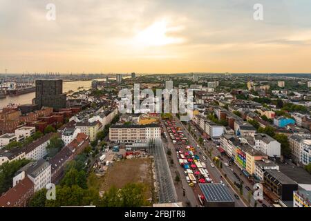 View of St. Pauli at dusk, Hamburg, Germany Stock Photo