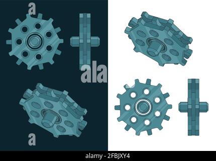 Stylized vector illustration of a toothed gear for chain drive color drawing Stock Vector