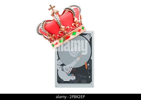 Hard Disk Drive HDD with golden crown, 3D rendering isolated on white background Stock Photo