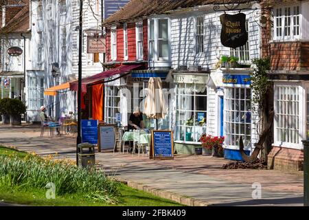 Row of pretty shops, businesses in tenterden high street, high weald, kent, uk Stock Photo