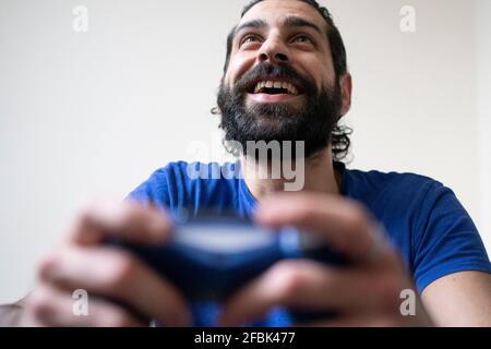 Man plays game seriously. stock image. Image of chat - 86505147