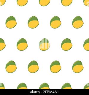 Hand drawn seamless pattern with half and whole mango fruit for wallpaper design. Vector isolated illustration. Stock Vector