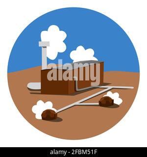 Green energy, geothermal alternatuve renewable source of electricity energy of earth core power station vector illustration Stock Vector