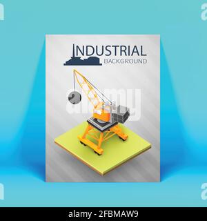 Colored poster by the light blue wall and crane with wrecking ball vector illustration Stock Vector