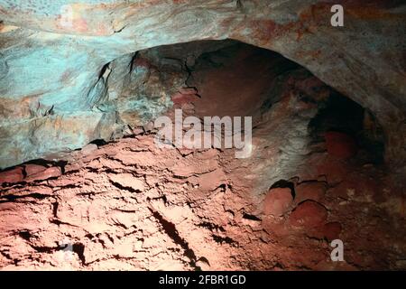 artificial cave under earth journey. wild cave, forgotten passages deep underground Stock Photo