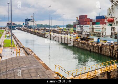 Ships passing through Gatun Lock on the Panama Canal Stock Photo - Alamy