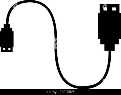 Vector illustration of black silhouette of a usb cable Stock Vector