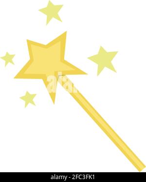 Vector emoticon illustration of a yellow magic wand with stars Stock Vector