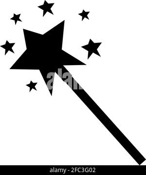 Vector illustration of black silhouette of a magic wand with stars Stock Vector