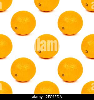 Fresh whole oranges repeat seamless pattern on light background. Stock Photo