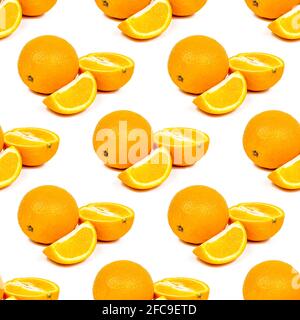 Fresh orange slices repeat seamless pattern on white background. Stock Photo